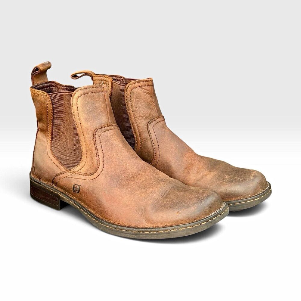 Born Mens 11.5 M Brown Leather Chelsea Boots Distressed Pull On Ankle Comfort